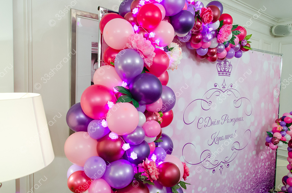 Украшение фотозоны - арка с шарами и цветами и единичка
