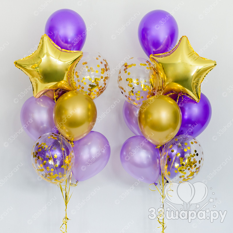Фиолетово-золотой набор шаров - воздушные шары во Владимире с доставкой